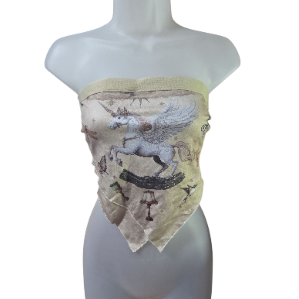 SHEIN Cream Pegasus Graphic Scarf Top Medium